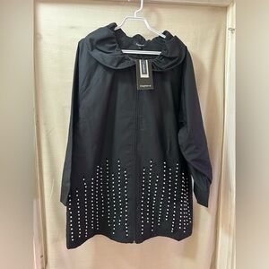 ZalaMeria Black Pearl-Studded A-Line Jacket – XL
